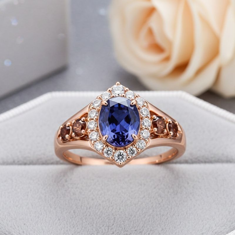 Sotiya Halo Oval Cut Coffee Engagement Ring Sterling Silver-Sotiya