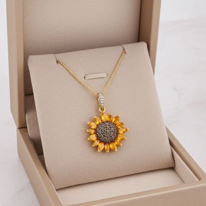 Sotiya Artist Collection Citrine and Coffee Sunflower Pendant Necklace Sterling Silver