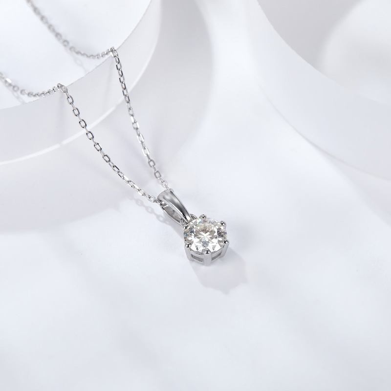 Sotiya Classic Six Prong Solitaire Round Cut Moissanite Necklace Sterling Silver-Sotiya