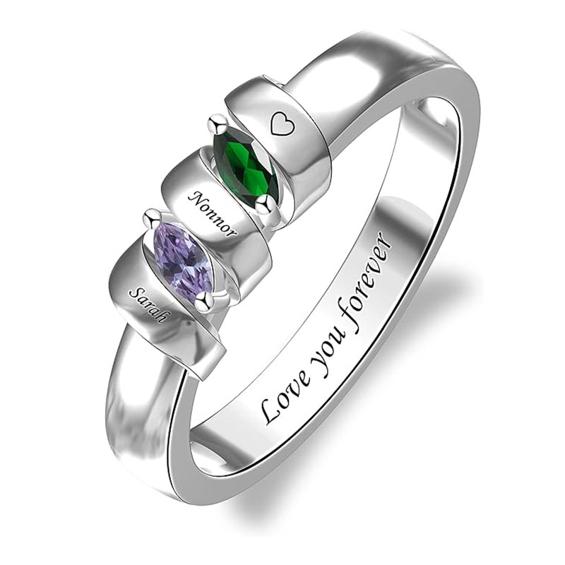 Sotiya Marquise Cut Custom 12 Birthstone Engraved Name Promise Ring Sterling Silver-Sotiya