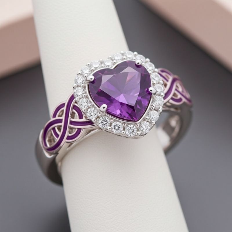 Sotiya Halo Heart Cut Knot Enamel Engagement Ring Sterling Silver-Sotiya