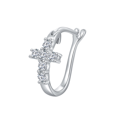 Sotiya Cross Design Round Cut Moissanite Hoop Earrings Sterling Silver-Sotiya