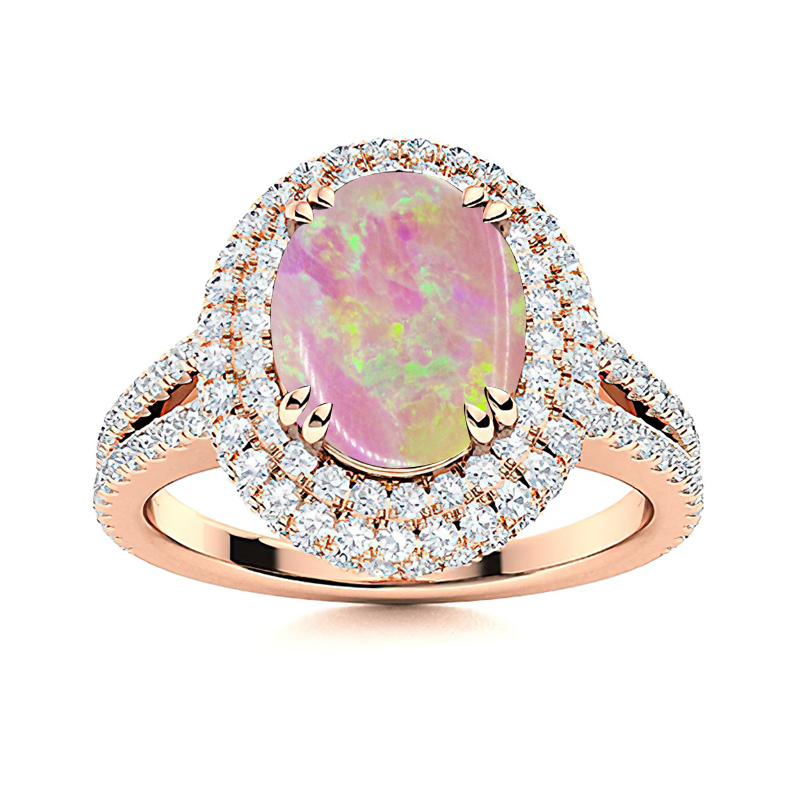 Sotiya Split Shank Double Halo Opal Oval Cut Engagement Ring Sterling Silver-Sotiya