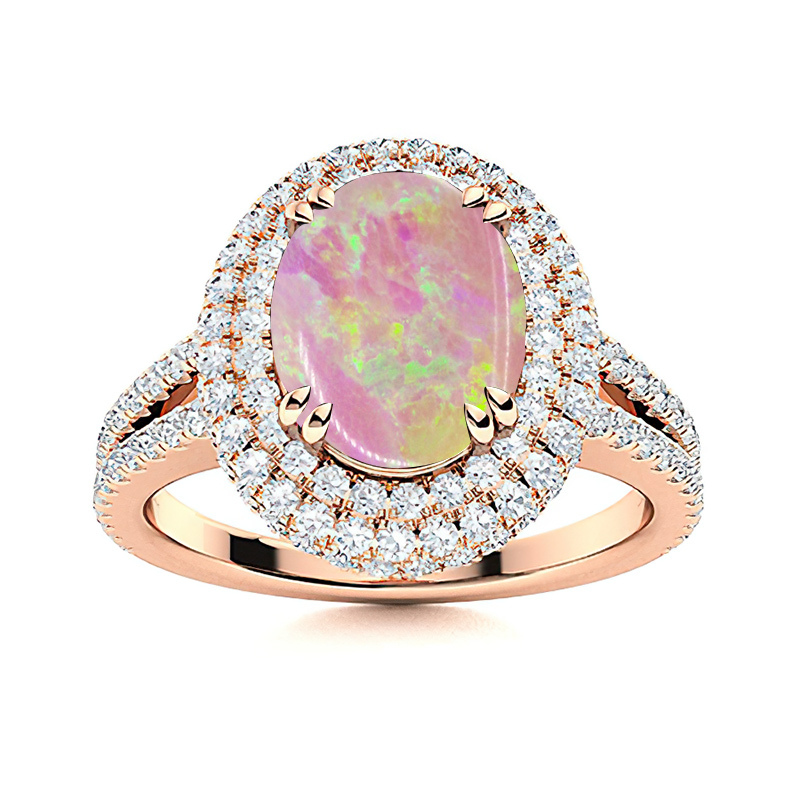 Sotiya Split Shank Double Halo Opal Oval Cut Engagement Ring Sterling Silver-Sotiya