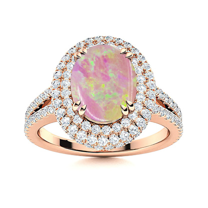 Sotiya Split Shank Double Halo Opal Oval Cut Engagement Ring Sterling Silver-Sotiya