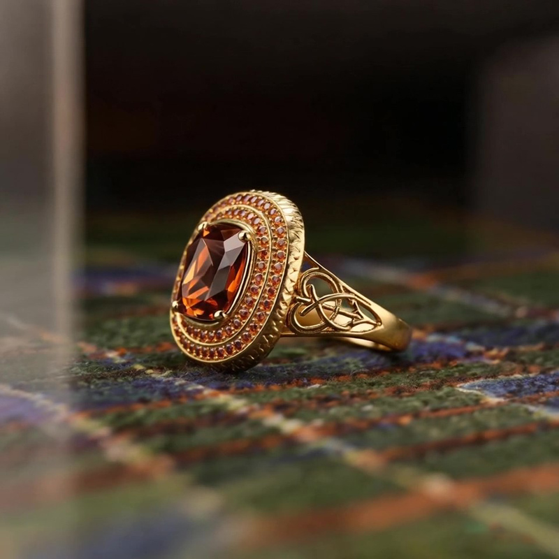 Sotiya Best Buds Princess Inspired Celtic Triple Spiral Knot Design Double Halo Coffee Cushion Cut Engagement Ring Sterling Silver-Sotiya