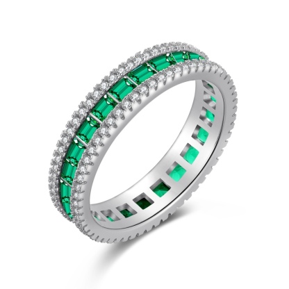 Sotiya Princess Cut Emerald Green Eternity Ring Sterling Silver