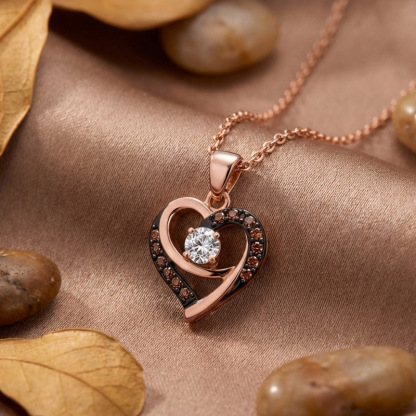 Sotiya Two Tone Heart Shaped Round Cut Coffee Necklace Sterling Silver-Sotiya