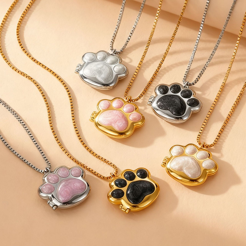 Sotiya Pet Cat Dog Puppy Paw Personalized Photo Locket Necklace-Sotiya