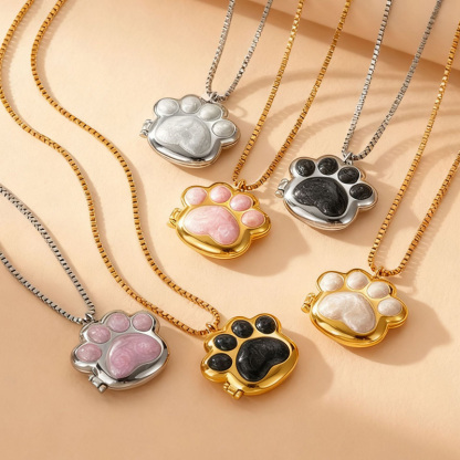 Sotiya Pet Cat Dog Puppy Paw Personalized Photo Locket Necklace-Sotiya