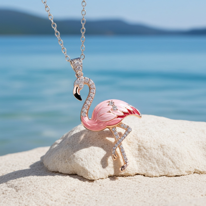 Sotiya Flamingo Pink Enamel Pendant Necklace-Sotiya