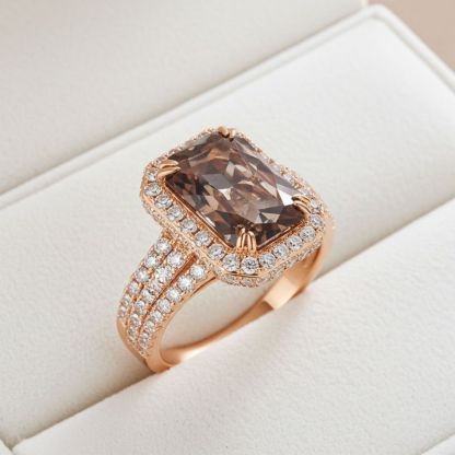 Sotiya Halo Radiant Cut Coffee Engagement Ring Sterling Silver