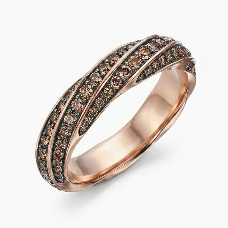 Sotiya Twill Round Cut Coffee Women's Wedding Ring Sterling Silver