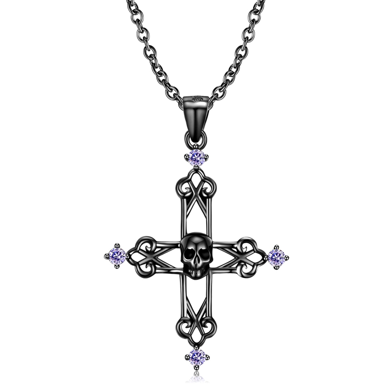 Sotiya Cross Faith Skull Necklace Sterling Silver-Sotiya