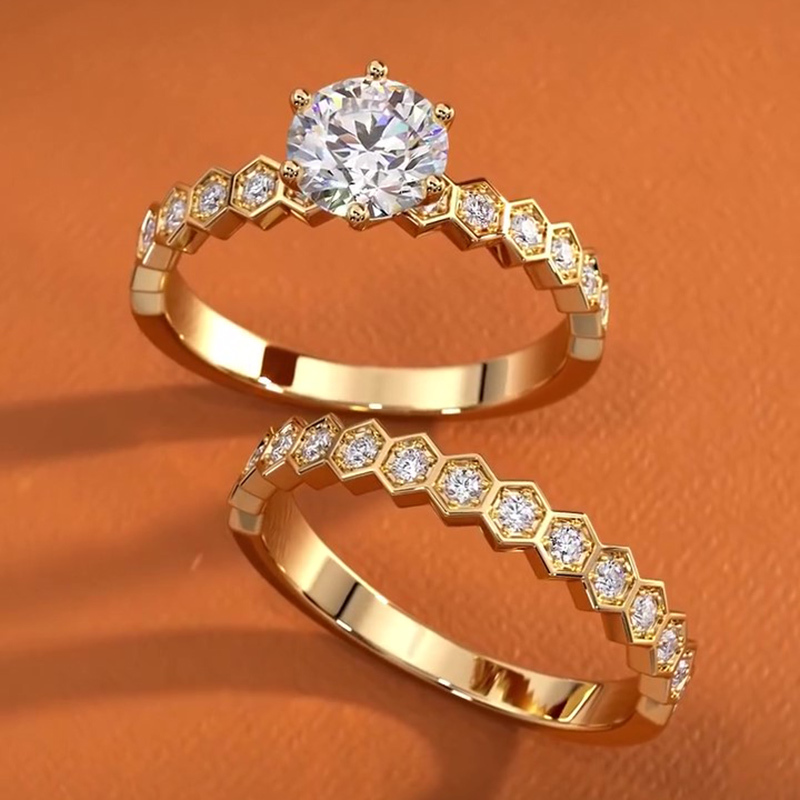 Sotiya Honeycomb Wedding Bridal Ring Set Sterling Silver-Sotiya