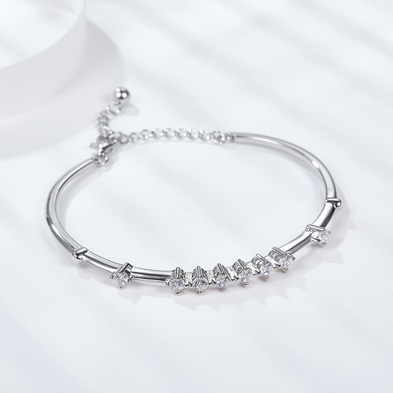 Sotiya Chic Round Cut Moissanite Bangle Bracelet Sterling Silver-Sotiya