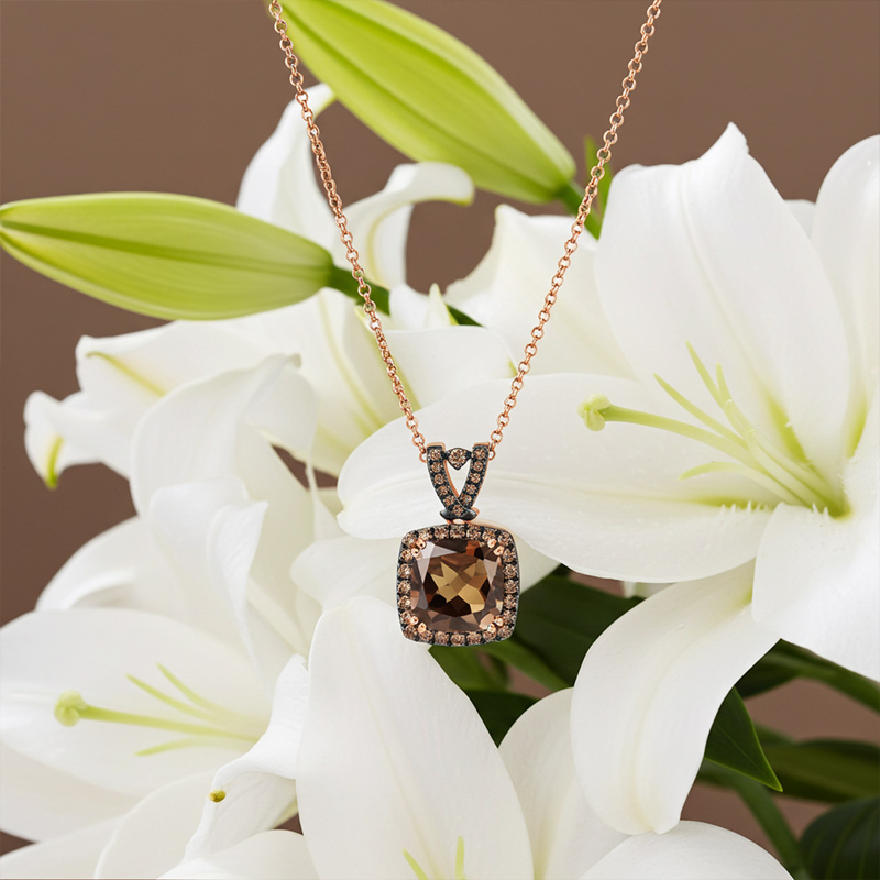 Sotiya Two Tone Halo Cushion Cut Coffee Necklace Sterling Silver