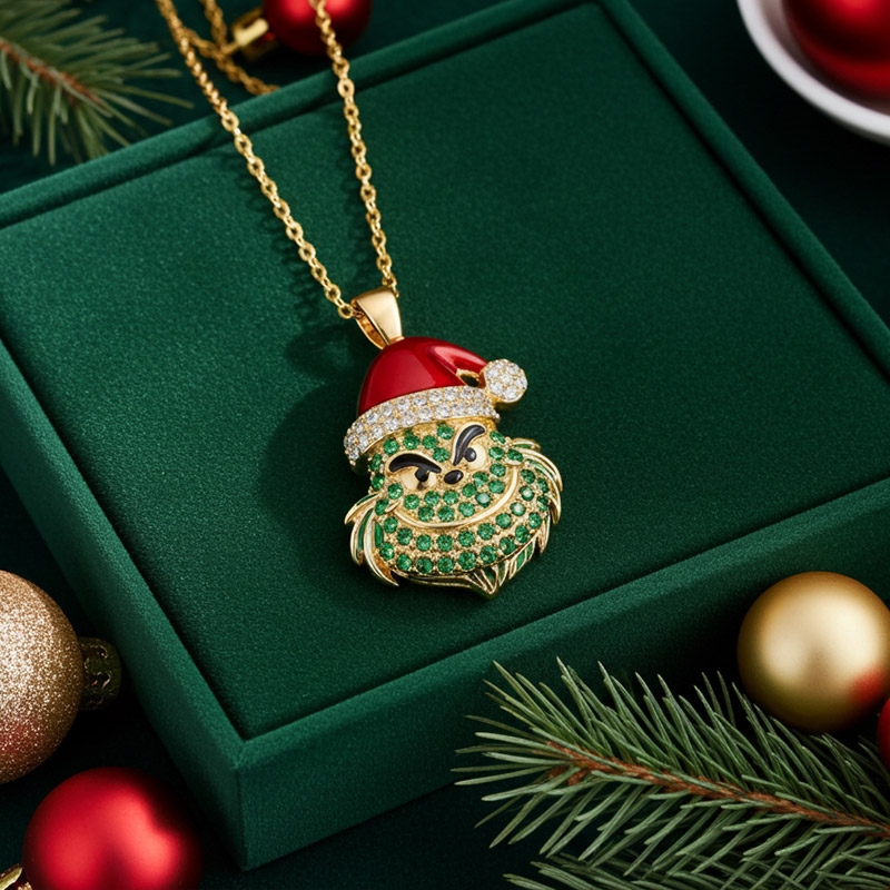 Sotiya Christmas Green Monster Enamel Necklace Sterling Silver-Sotiya