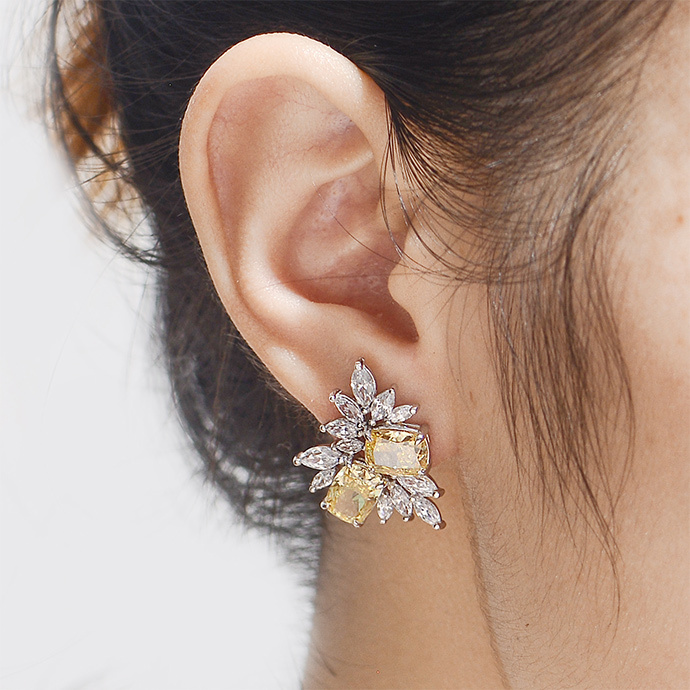 Sotiya Cluster Radiant Cut Stud Earrings High-carbon Zircon Sterling Silver-Sotiya