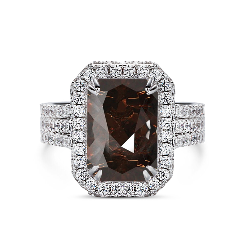 Sotiya Halo Radiant Cut Coffee Engagement Ring Sterling Silver