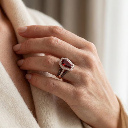 Sotiya Halo Coffin Cut Coffee Engagement Ring Sterling Silver-Sotiya