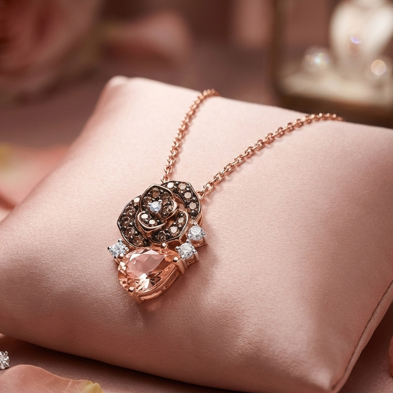 Sotiya Rose Synthetic Morganite Pear Cut Necklace Sterling Silver-Sotiya