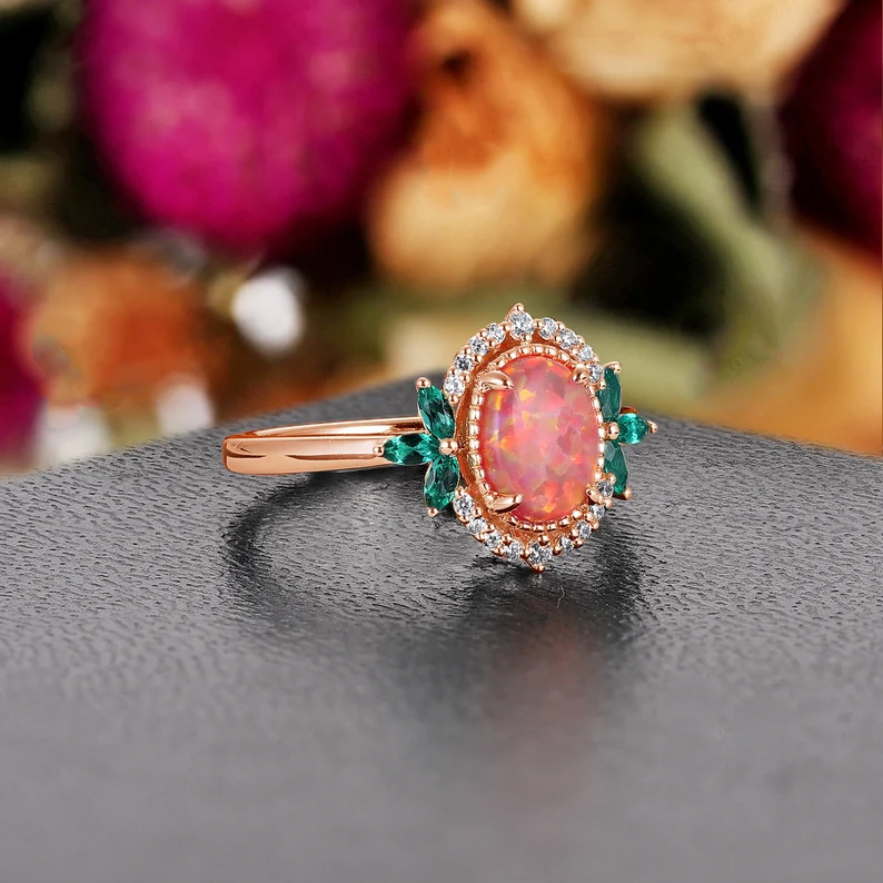 Sotiya Art Deco Oval Cut Opal Engagement Ring Sterling Silver-Sotiya