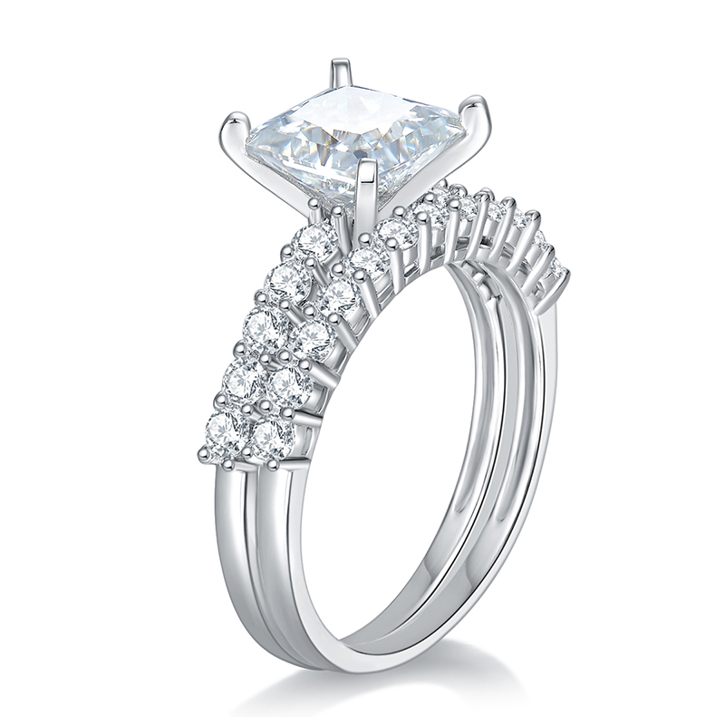 Sotiya Side Stones Princess Cut Moissanite Wedding Bridal Ring Set Sterling Silver-Sotiya