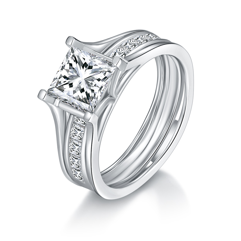 Sotiya Channel Set Princess Cut Moissanite Wedding Bridal Interchangeable Ring Set Sterling Silver-Sotiya