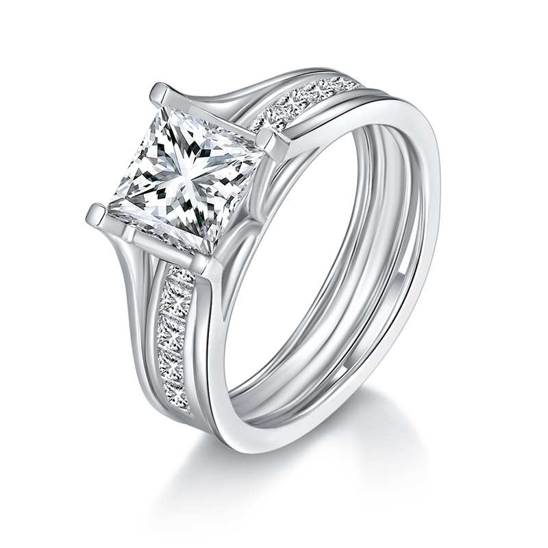 Sotiya Channel Set Princess Cut Moissanite Wedding Bridal Interchangeable Ring Set Sterling Silver-Sotiya
