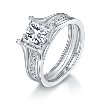 Sotiya Channel Set Princess Cut Moissanite Wedding Bridal Interchangeable Ring Set Sterling Silver-Sotiya