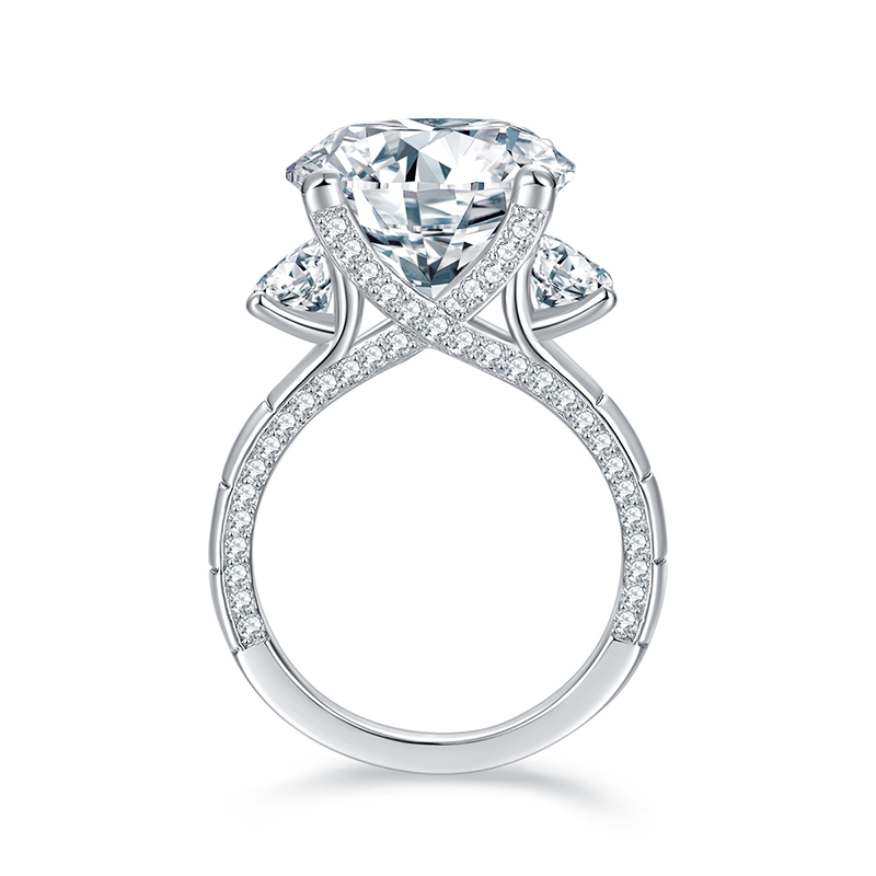 Sotiya Three Stone Round Cut Moissanite Engagement Ring Sterling Silver-Sotiya