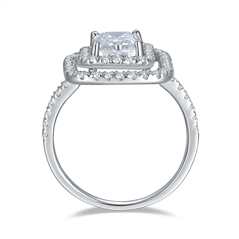 Sotiya Two Halo Radiant Cut Moissanite Engagement Ring Sterling Silver-Sotiya