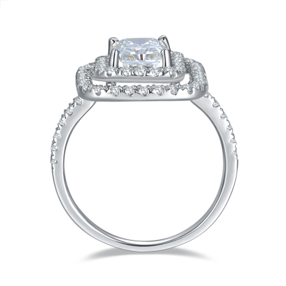 Sotiya Two Halo Radiant Cut Moissanite Engagement Ring Sterling Silver-Sotiya