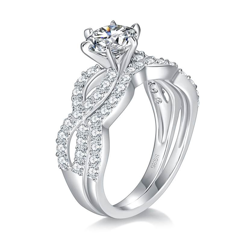 Sotiya 6 Prong Round Cut Twist Moissanite Wedding Bridal Ring Set Sterling Silver-Sotiya