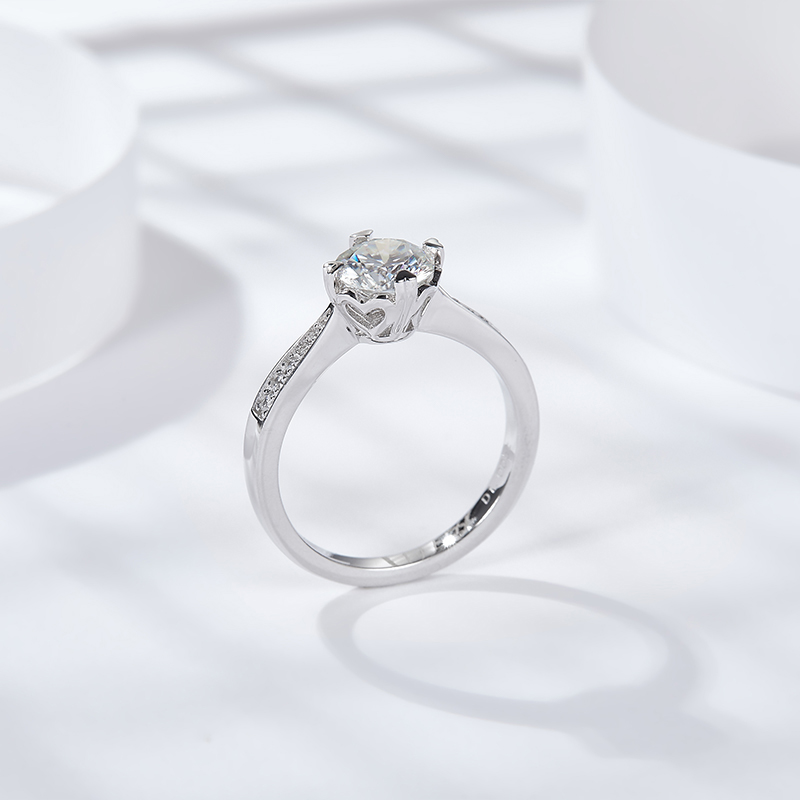 Sotiya Heart Design Round Cut Moissanite Engagement Ring Sterling Silver-Sotiya