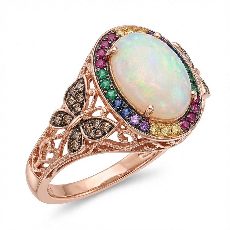 Sotiya Butterfly Colorful Halo Opal Oval Cut Coffee Engagement Ring Sterling Silver-Sotiya
