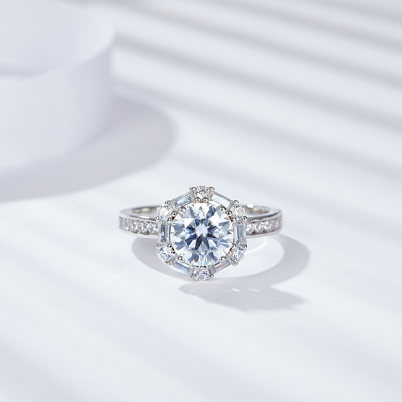 Sotiya Halo Round Cut Moissanite Engagement Ring Sterling Silver-Sotiya
