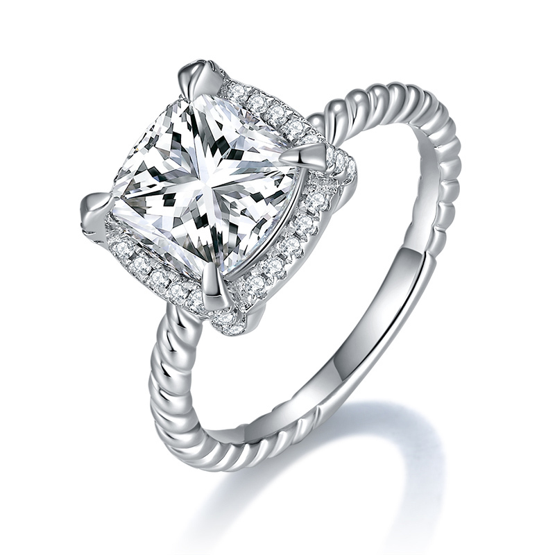 Sotiya Twist Halo Cushion Cut Moissanite Engagement Ring Sterling Silver-Sotiya