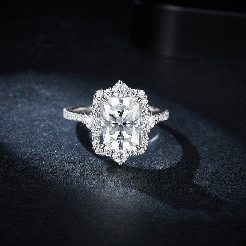 Sotiya Halo Radiant Cut Moissanite Engagement Ring Sterling Silver-Sotiya