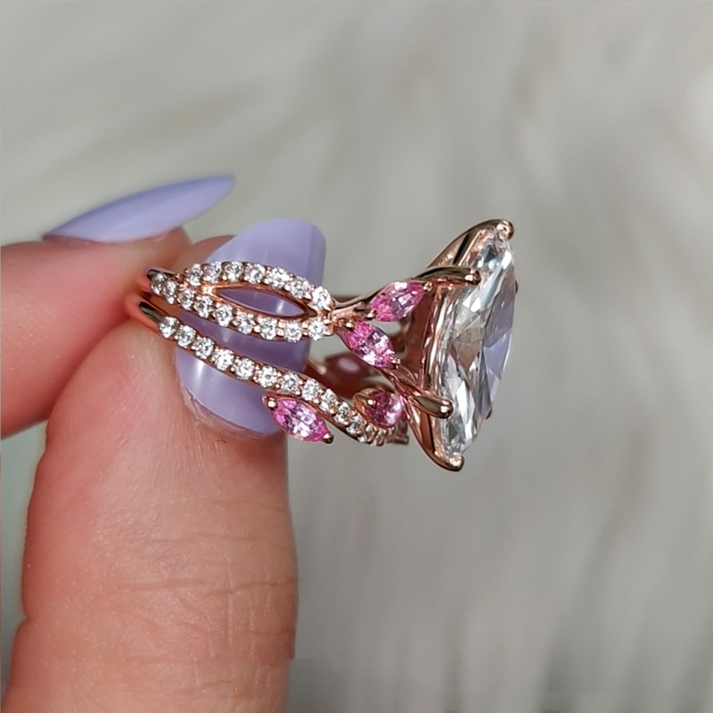 Sotiya Twisted Vine Marquise Cut Luxury Wedding Bridal Ring Set Sterling Silver-Sotiya