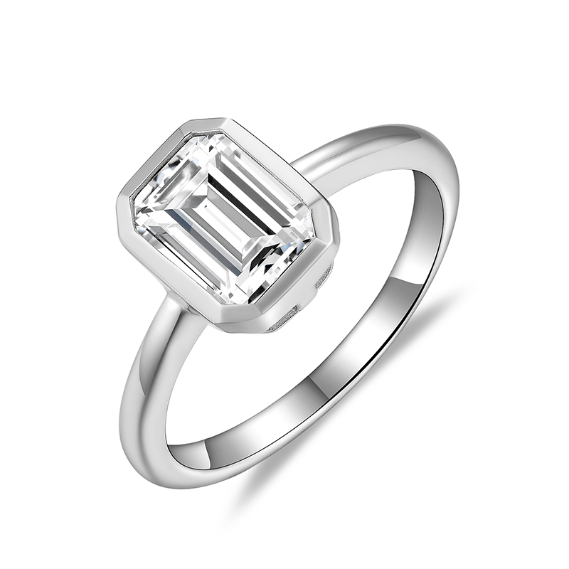 Sotiya Bezel Set Solitaire Emerald Cut Moissanite Engagement Ring Sterling Silver-Sotiya