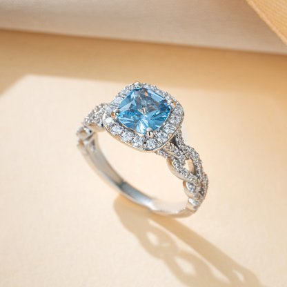 Sotiya Cathedral Interweaving Halo Cushion Cut Engagement Ring Sterling Silver-Sotiya