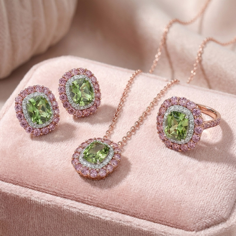 Sotiya Double Halo Cushion Cut Jewelry Set Sterling Silver-Sotiya