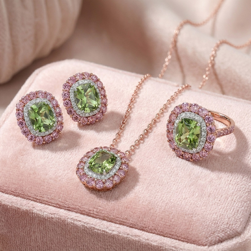 Sotiya Double Halo Cushion Cut Jewelry Set Sterling Silver-Sotiya