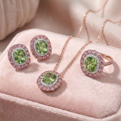 Sotiya Double Halo Cushion Cut Jewelry Set Sterling Silver-Sotiya