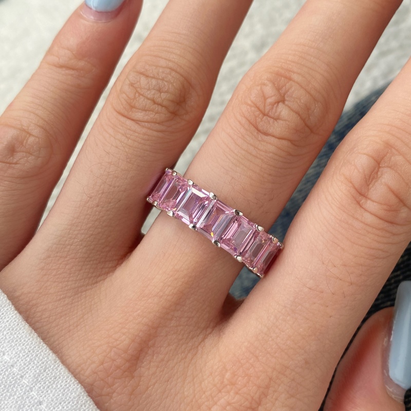 Sotiya Fancy Pink Emerald Cut Eternity Ring Sterling Silver-Sotiya