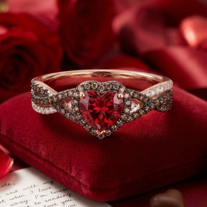 Sotiya Halo Heart Cut Coffee Twist Shank Engagement Ring Sterling Silver-Sotiya