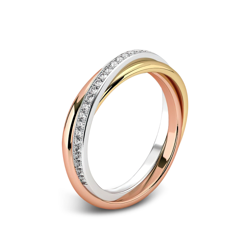 Sotiya Intertwined Three Tone Women's Wedding Ring Sterling Silver-Sotiya