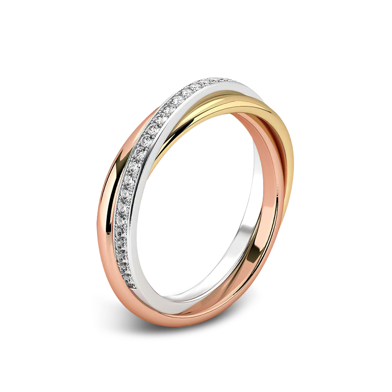 Sotiya Intertwined Three Tone Women's Wedding Ring Sterling Silver-Sotiya